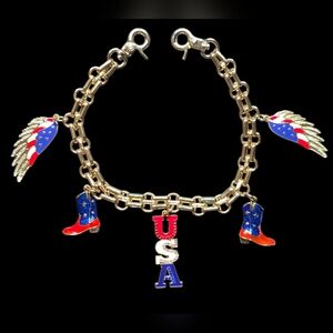 Elegant Gold Patriotic USA Bag Chain with Colorful Charms